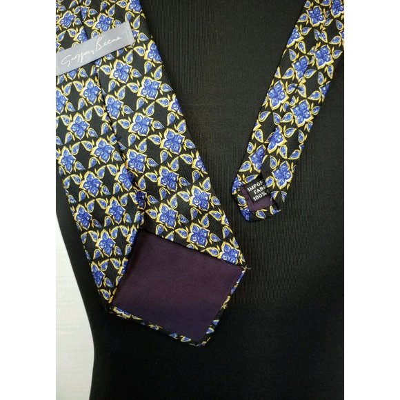Geoffrey Beene Mens Dress Tie Suit Imported Fabric Made In USA Silk Black Blue - Picture 6 of 12